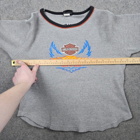 Vintage Harley Davidson Thermal Shirt Womens XL Gray 100th Anniversary Biker Y2K - Picture 11 of 15